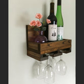 ONIJA Wood Wine Rack Shelf & Stemware Glass Holder Organizer Unique Bar Shelving Rustic Wedding Gift Wine Rack Wall Mounted 3 Bottles and 4 Wine Glass Rack Holder